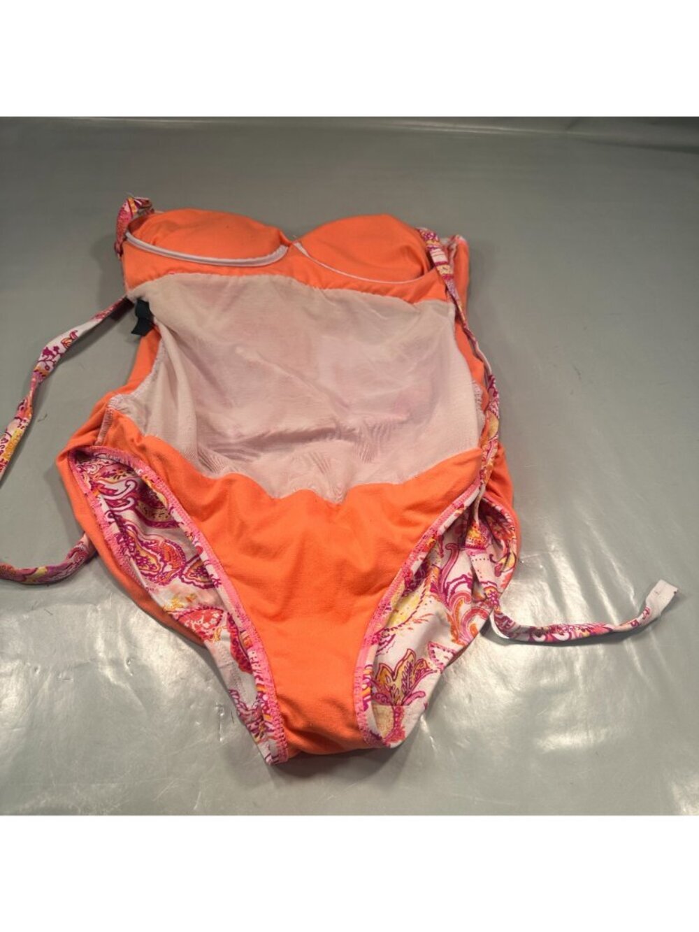 Lauren Ralph Lauren Paisley Bandeau One Piece Womens Swimsuit Ruched Padded Cups - Picture 12 of 16